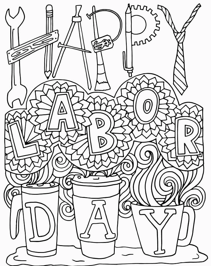 Coloring book cups with flowers Labor Day